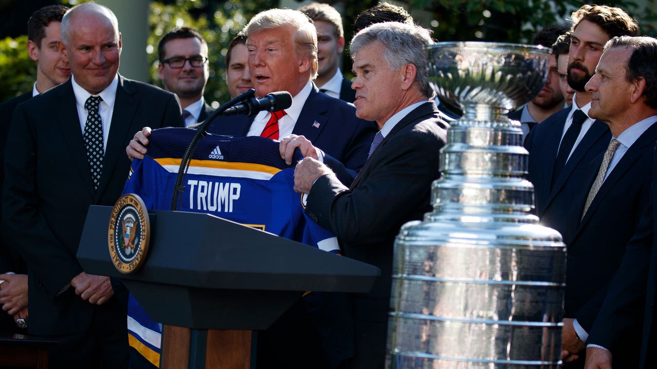 Full roster of Cup champion Blues visits Trump at White House